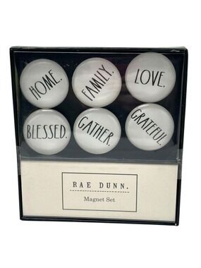Rae Dunn 6 Glass Dome Magnets Set HOME FAMILY LOVE BLESSED GATHER GRATEFUL Gift